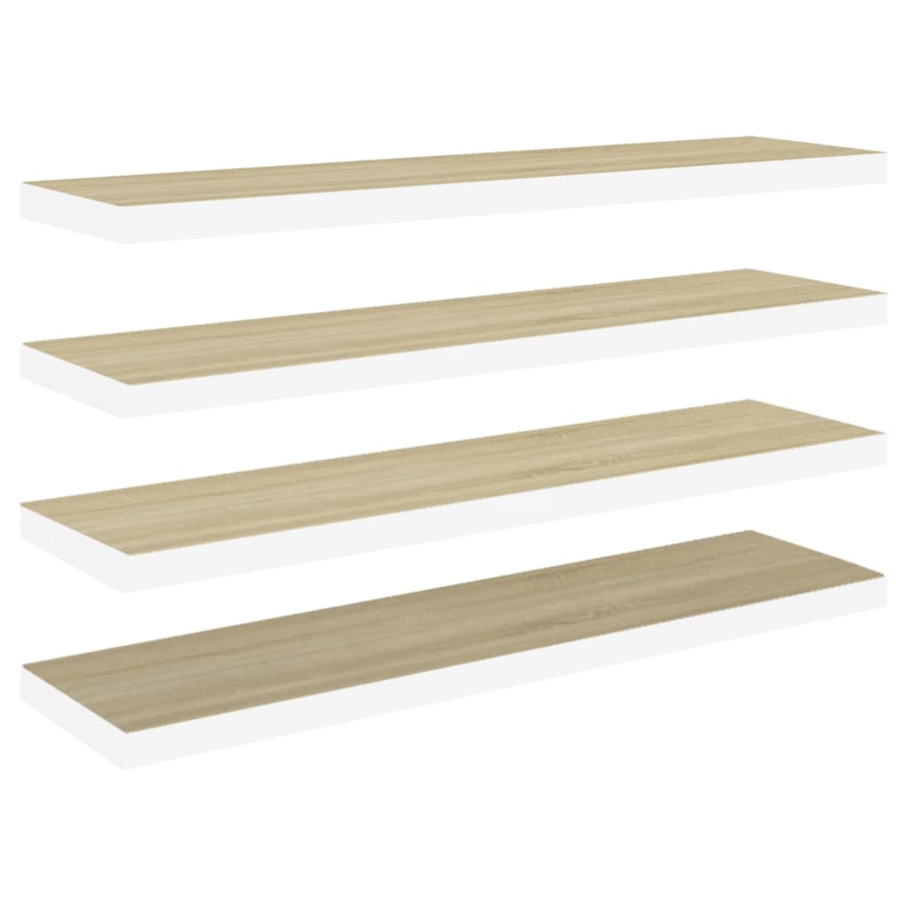 Rafturi perete suspendate 4 buc. stejar/alb 90x23,5x3,8 cm MDF GartenMobel Dekor