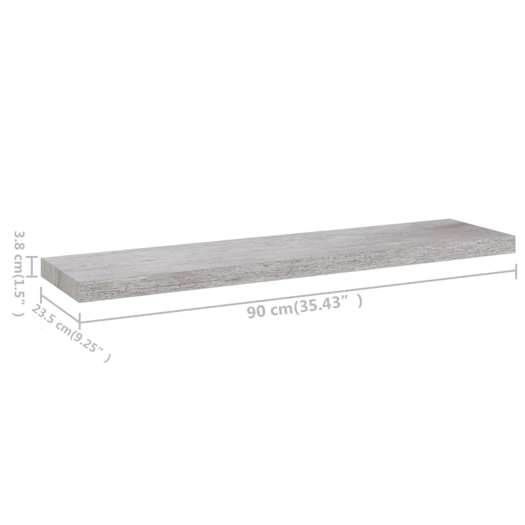 Rafturi perete suspendate 4 buc. gri beton 90x23,5x3,8 cm MDF GartenMobel Dekor