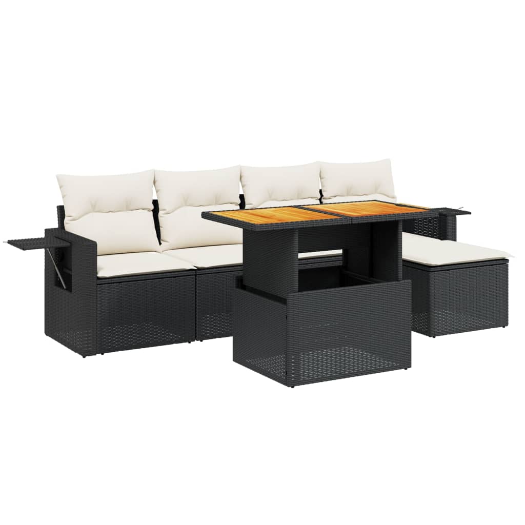 Set mobilier de grădină cu perne, 6 piese, negru, poliratan GartenMobel Dekor
