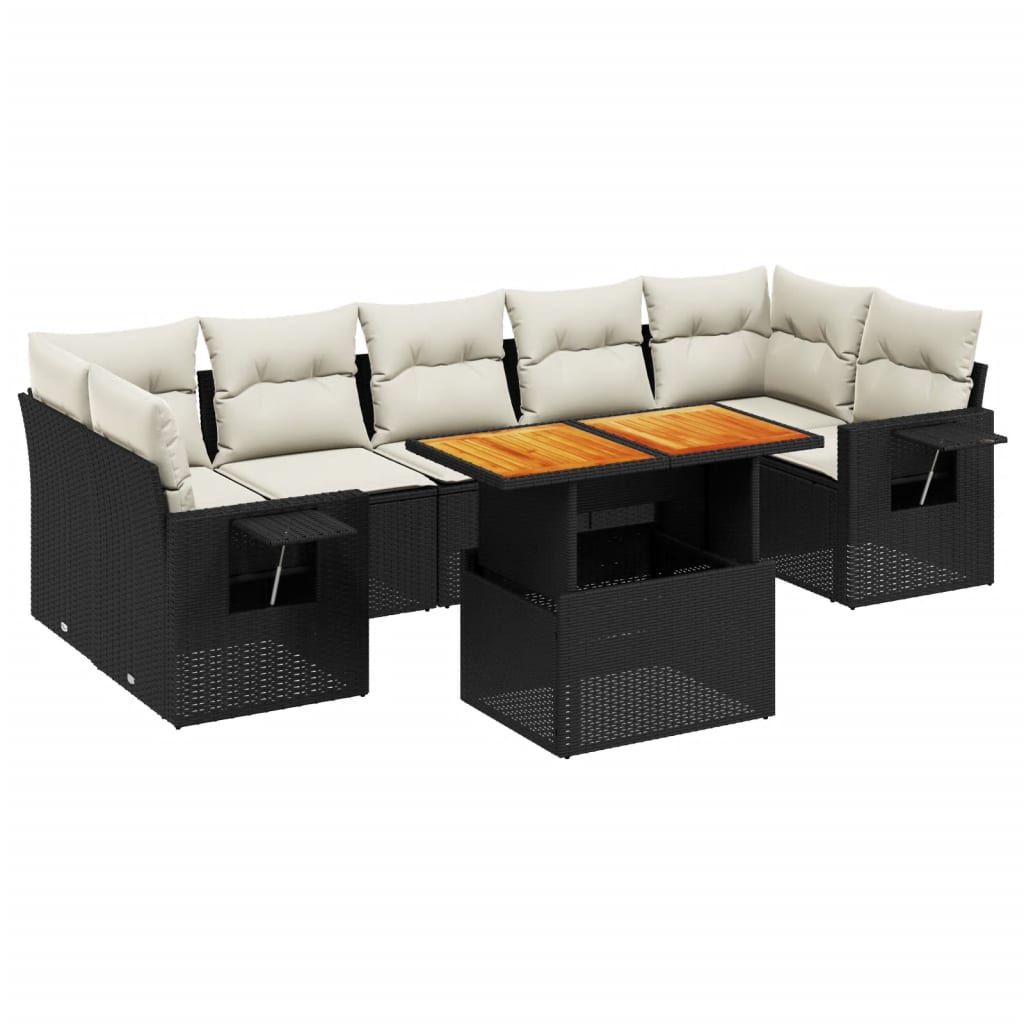 Set mobilier de grădină cu perne, 8 piese, negru, poliratan GartenMobel Dekor