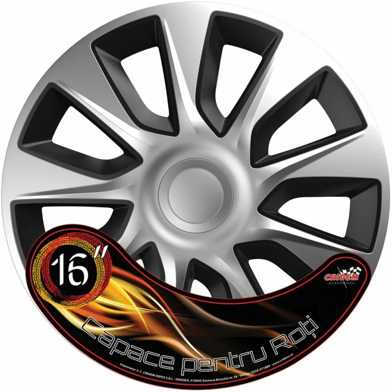 Set capace roti auto Cridem Stratos 4buc - Argintiu/Negru - 16'' Garage AutoRide