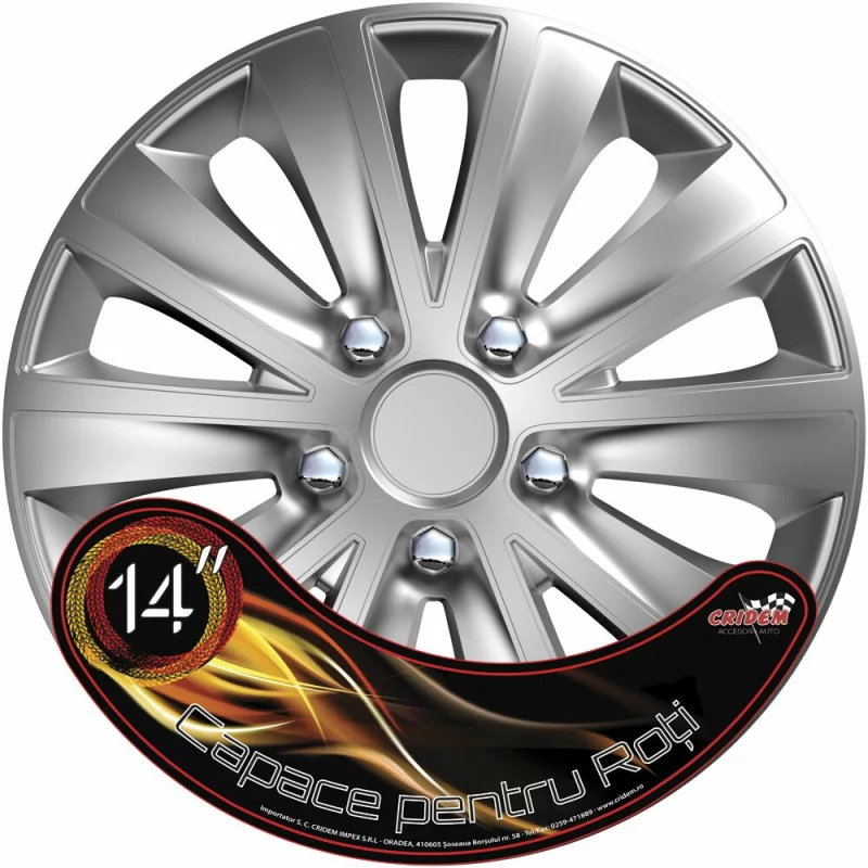 Set capace roti auto Cridem Rapide NC 4buc - Argintiu/Crom - 14'' Garage AutoRide