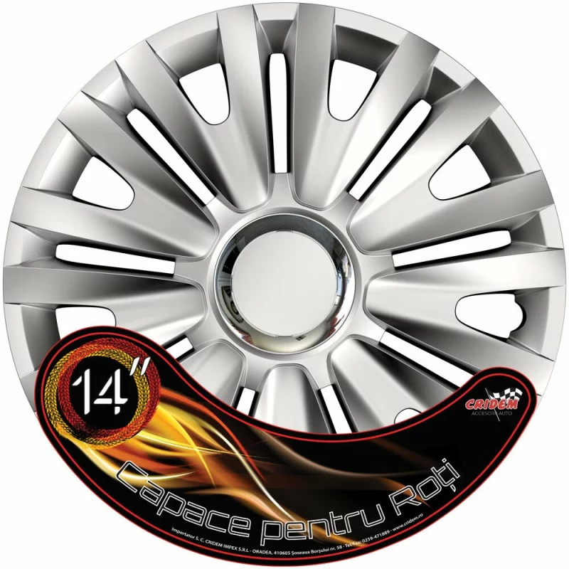 Set capace roti auto Cridem Royal RC 4buc - Argintiu/Crom - 14'' Garage AutoRide