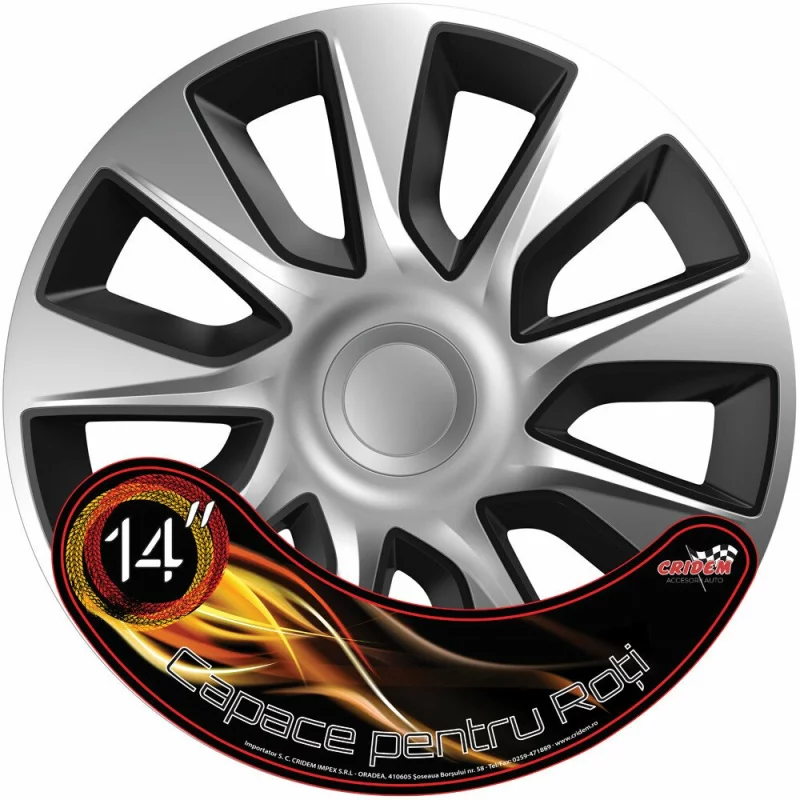 Set capace roti auto Cridem Stratos 4buc - Argintiu/Negru - 14'' Garage AutoRide