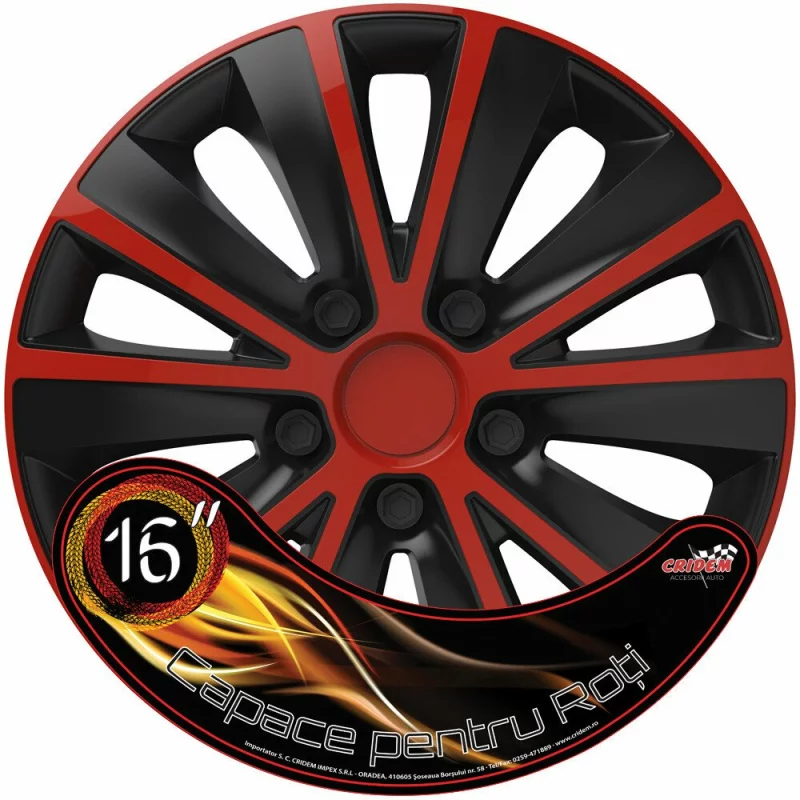 Set capace roti auto Cridem Rapide 4buc - Rosu/Negru - 16'' Garage AutoRide