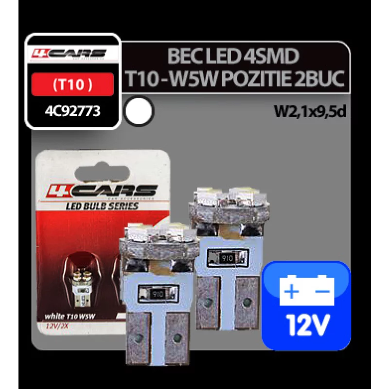 Bec Led - 4SMD 12V pozitie T10 W21x95d 2buc 4Cars - Alb Garage AutoRide