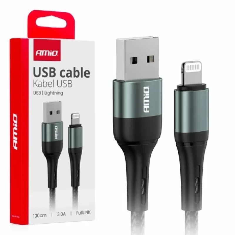 Cablu de date si incarcare USB la tip Lightning 3A 100cm FullLINK Amio Garage AutoRide