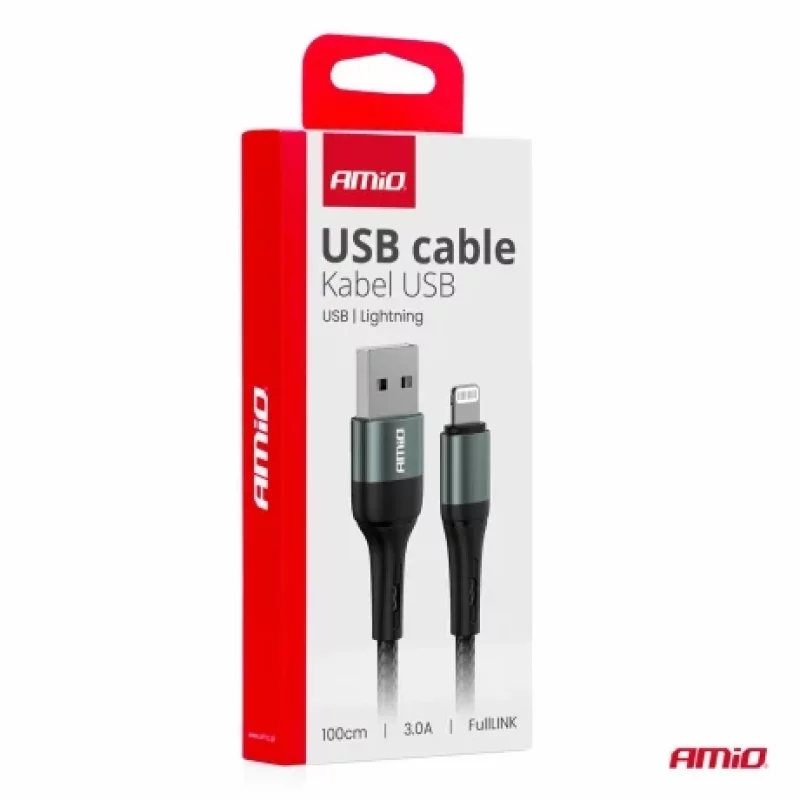 Cablu de date si incarcare USB la tip Lightning 3A 100cm FullLINK Amio Garage AutoRide