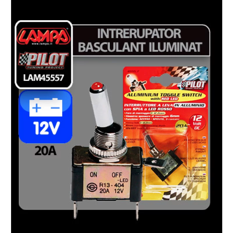 Intrerupator basculant cu LED 2 terminale 12V - 20A - Rosu Garage AutoRide