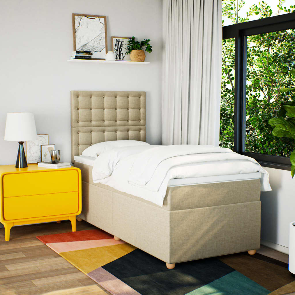 Pat box spring cu saltea, crem, 80x200 cm, textil GartenMobel Dekor