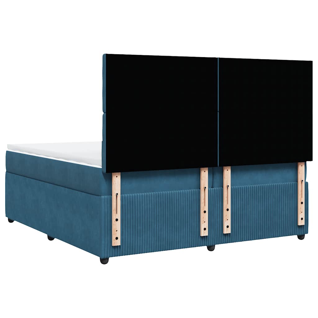 Pat box spring cu saltea, albastru, 200x200 cm, catifea GartenMobel Dekor