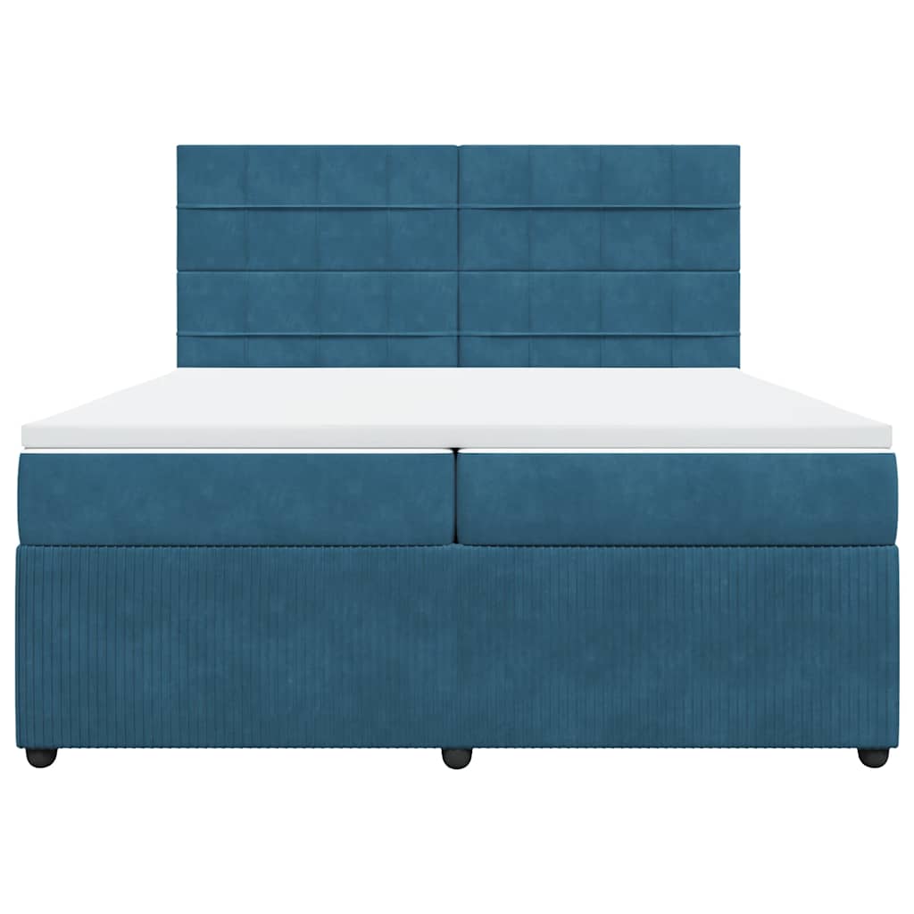 Pat box spring cu saltea, albastru, 200x200 cm, catifea GartenMobel Dekor