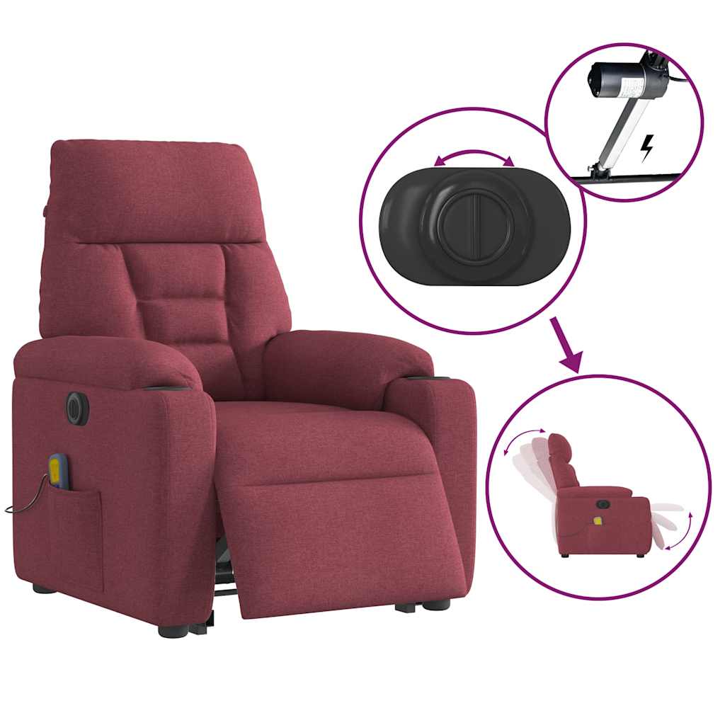 Fotoliu de masaj electric rabatabil cu ridicare roșu vin textil GartenMobel Dekor