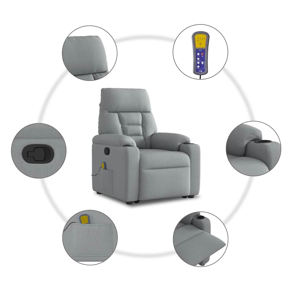 Fotoliu de masaj rabatabil cu ridicare, gri deschis, textil GartenMobel Dekor