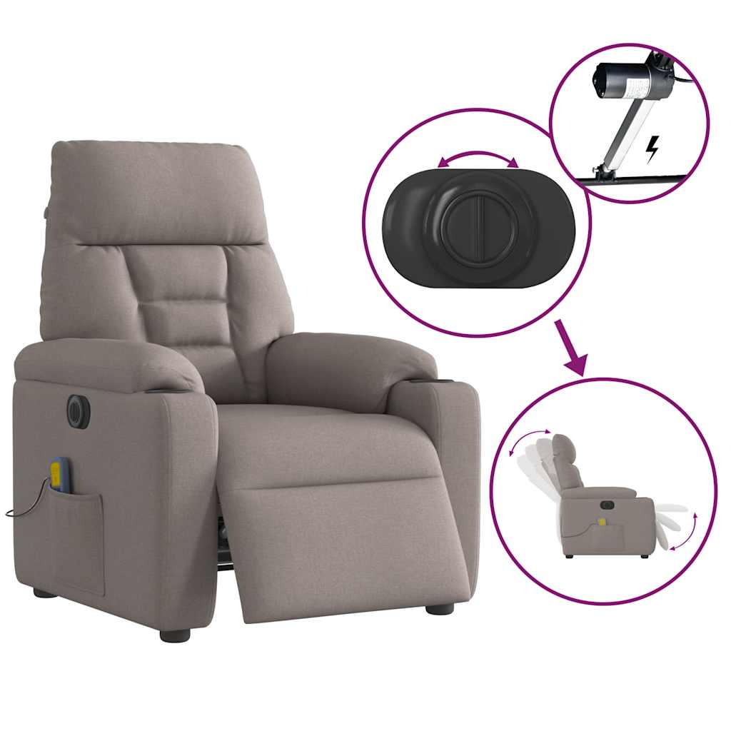 Fotoliu electric de masaj rabatabil, gri taupe, textil GartenMobel Dekor