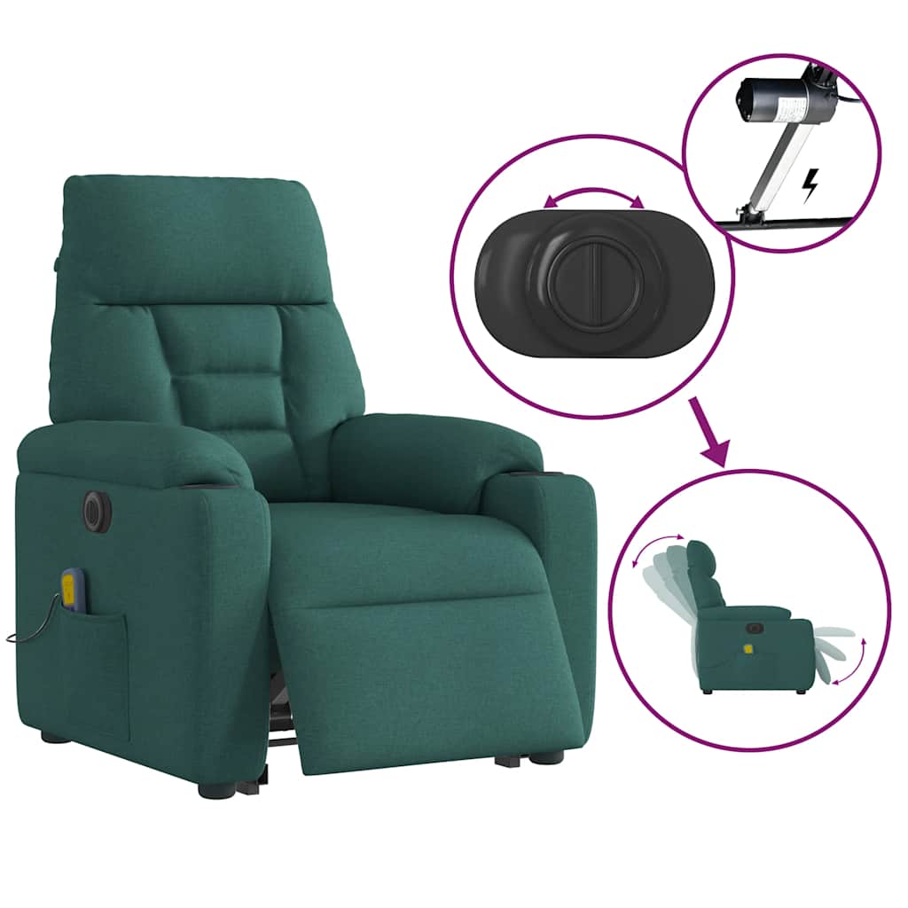 Fotoliu electric masaj rabatabil / ridicare verde închis textil GartenMobel Dekor