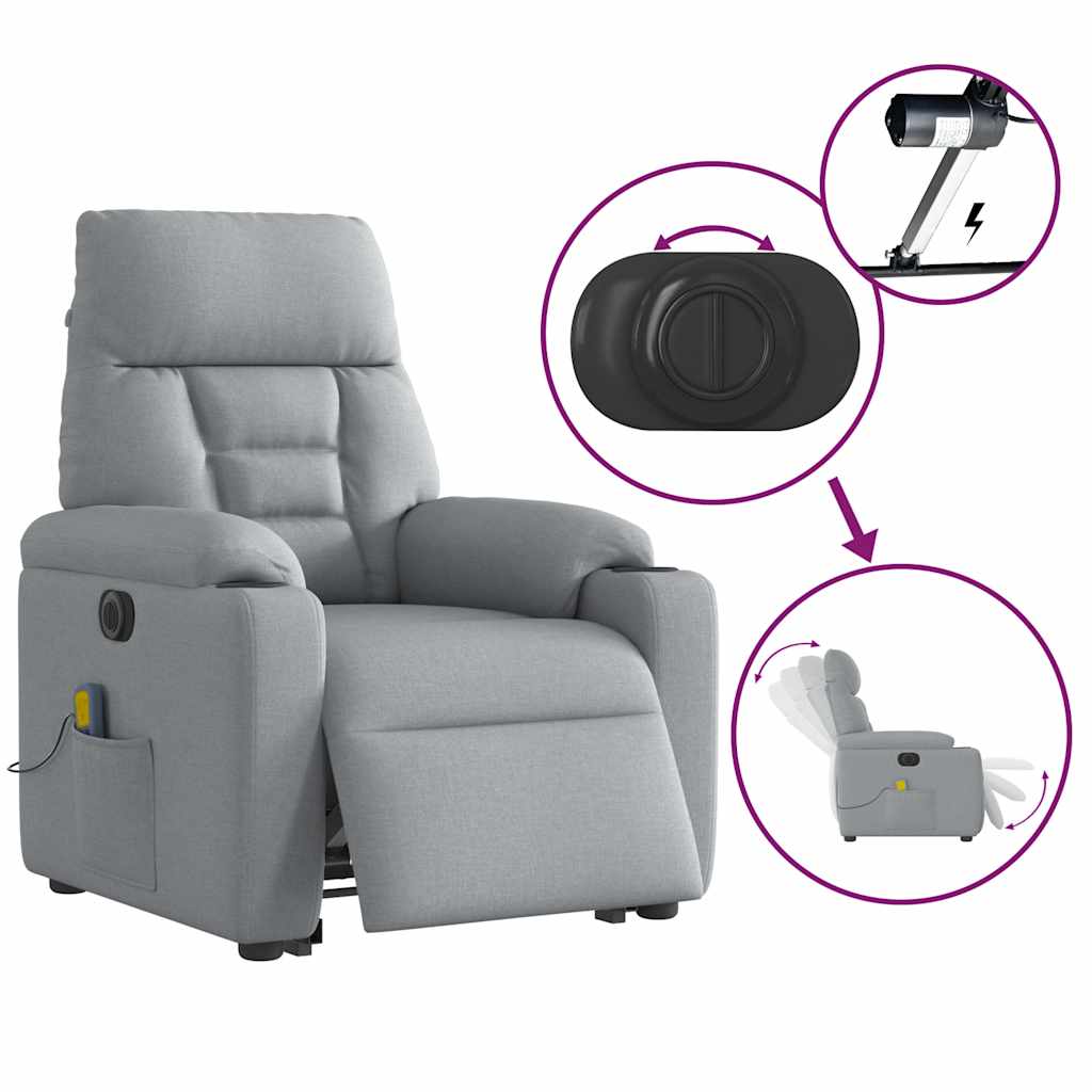 Fotoliu electric masaj rabatabil cu ridicare, gri închis textil GartenMobel Dekor