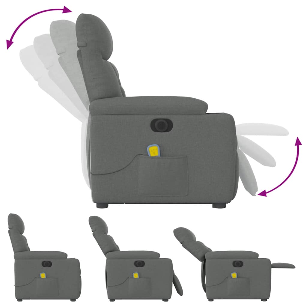 Fotoliu electric masaj rabatabil cu ridicare, gri închis textil GartenMobel Dekor