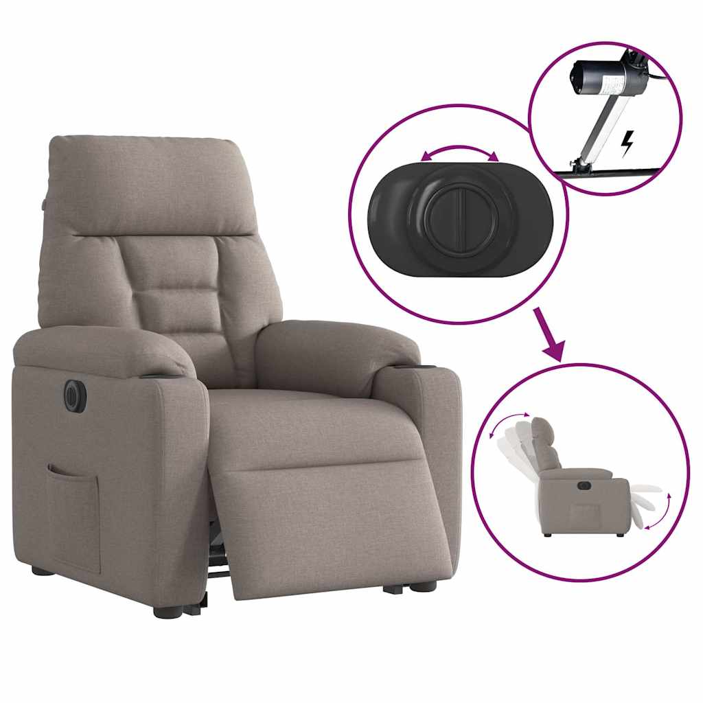 Fotoliu electric rabatabil cu ridicare, gri taupe, textil GartenMobel Dekor