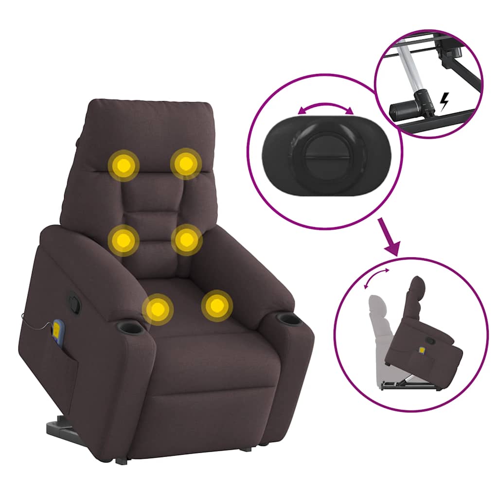 Fotoliu rabatabil de masaj, cu ridicare, maro închis, textil GartenMobel Dekor