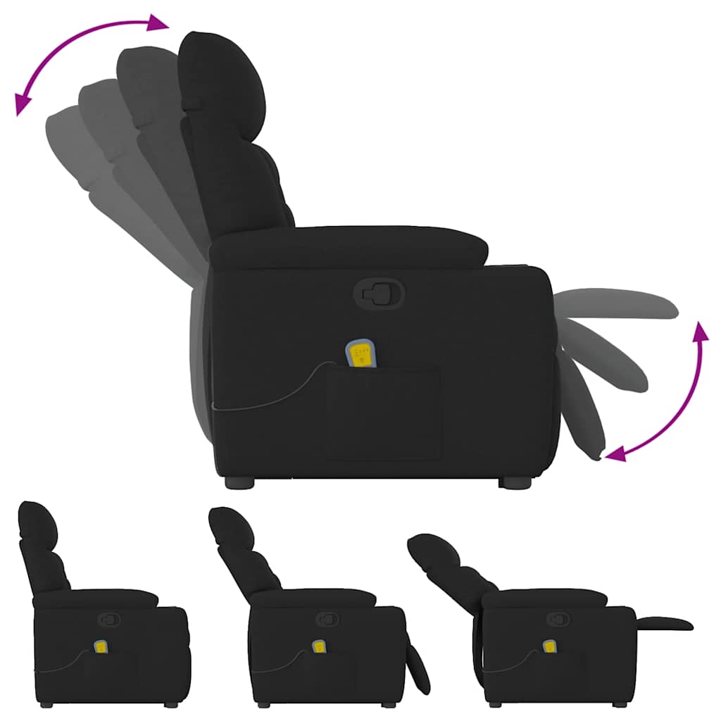 Fotoliu rabatabil de masaj, cu ridicare, negru, material textil GartenMobel Dekor