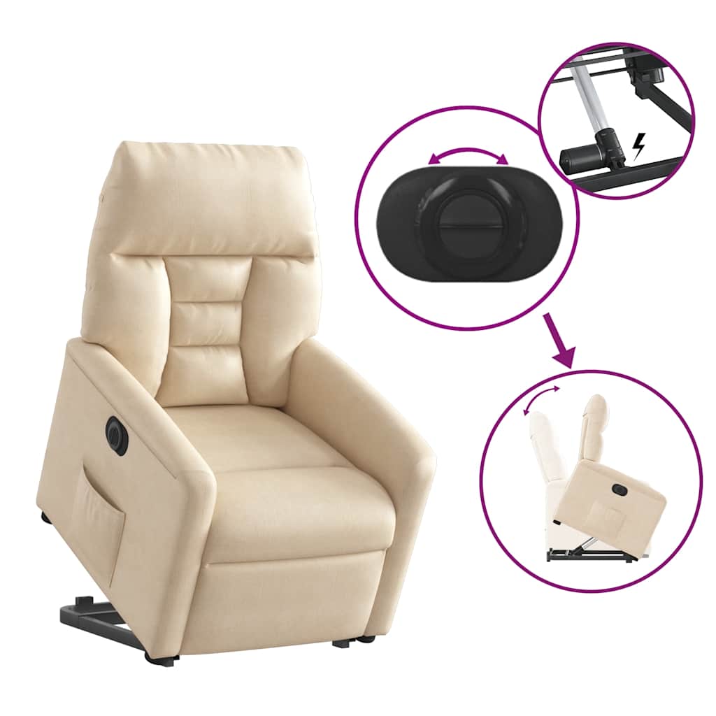 Fotoliu rabatabil electric cu ridicare, bej, microfibră GartenMobel Dekor