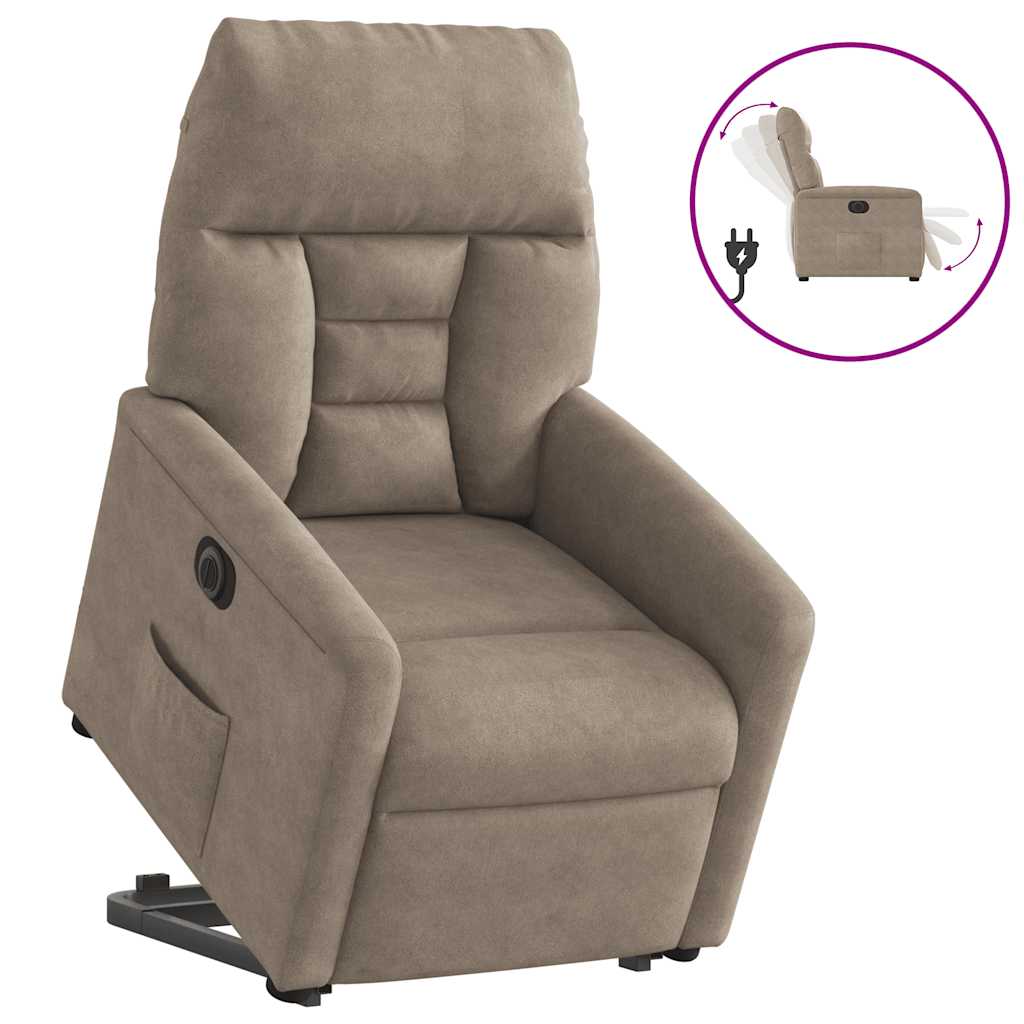 Fotoliu rabatabil electric cu ridicare, gri taupe, microfibră GartenMobel Dekor