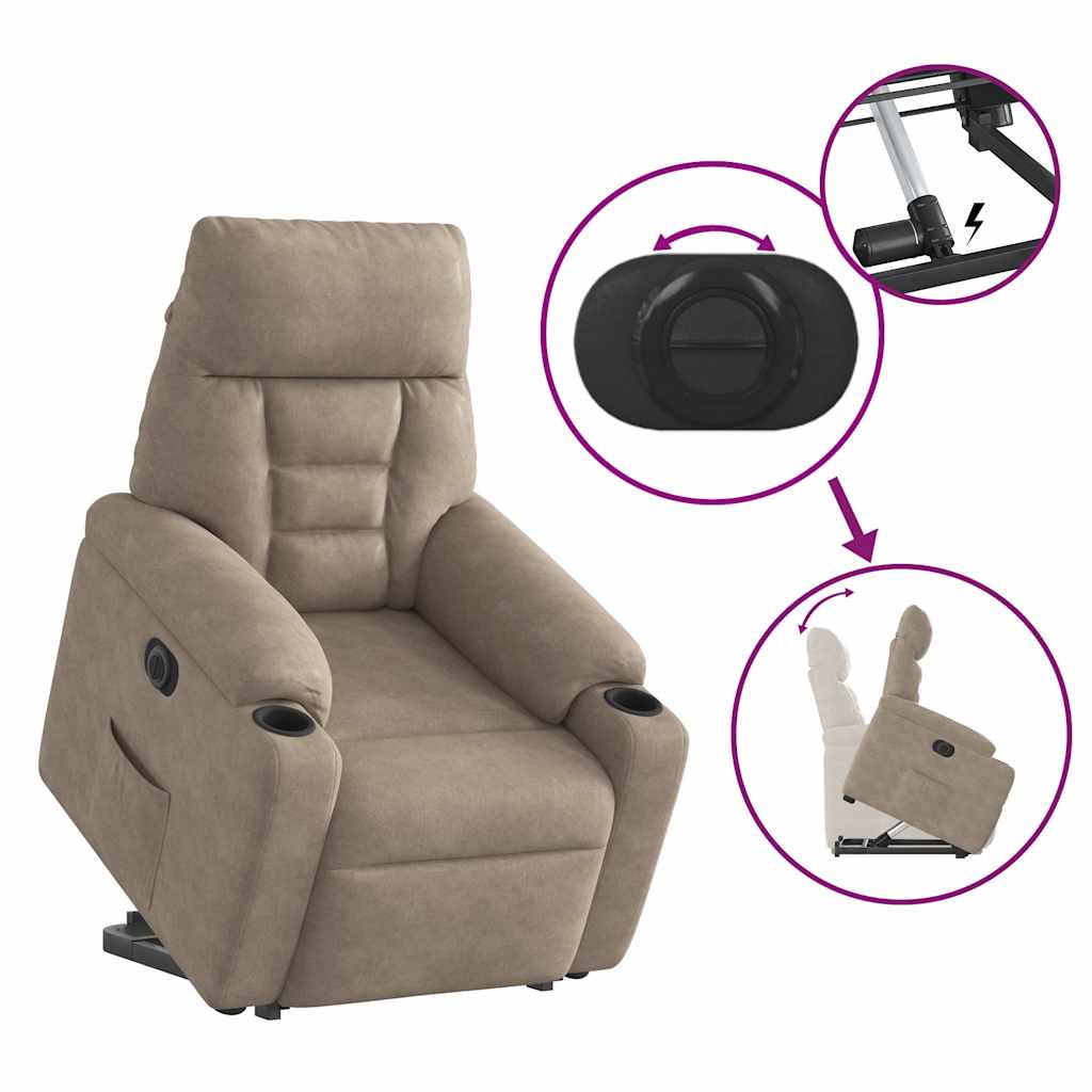 Fotoliu rabatabil electric cu ridicare, gri taupe, microfibră GartenMobel Dekor