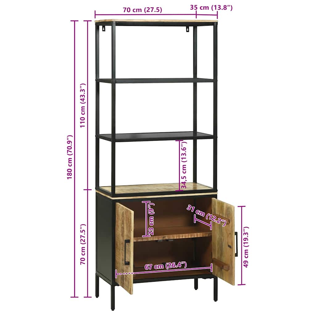 Bufet 70x35x180 cm Lemn Brut de Mango GartenMobel Dekor
