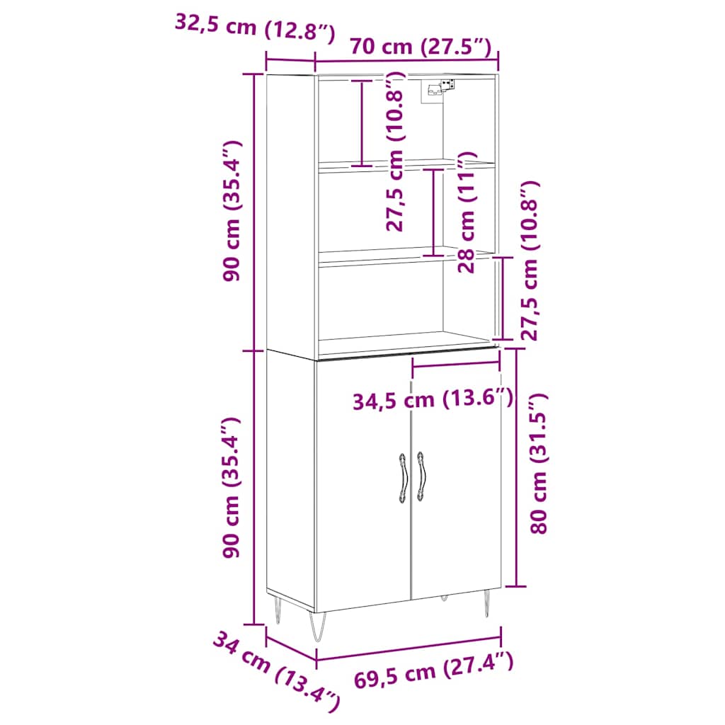 Bufet Stejar Negru 69.5x34x180 cm Lemn tehnic GartenMobel Dekor