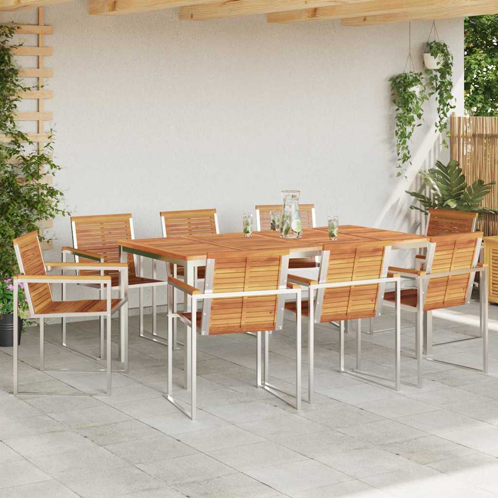 Set de dining pentru grădină cu 9 piese, masă din lemn masiv de acacia și oțel inoxidabil GartenMobel Dekor