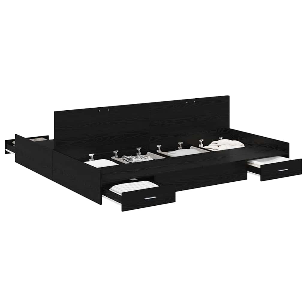 Cadru de pat cu depozitare cu sertar Stejar negru 180 x 200 cm GartenMobel Dekor