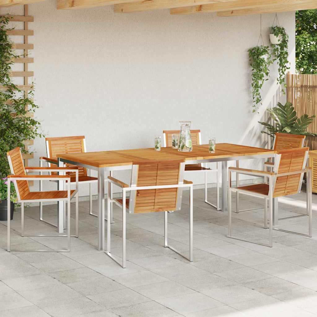 Set de dining pentru grădină, 7 piese, masă din lemn de tec și oțel inoxidabil. GartenMobel Dekor