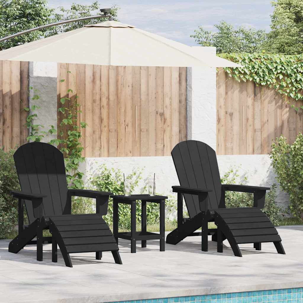 Scaune Adirondack  cu suporturi pentru picioare 2 buc Negru HDPE GartenMobel Dekor