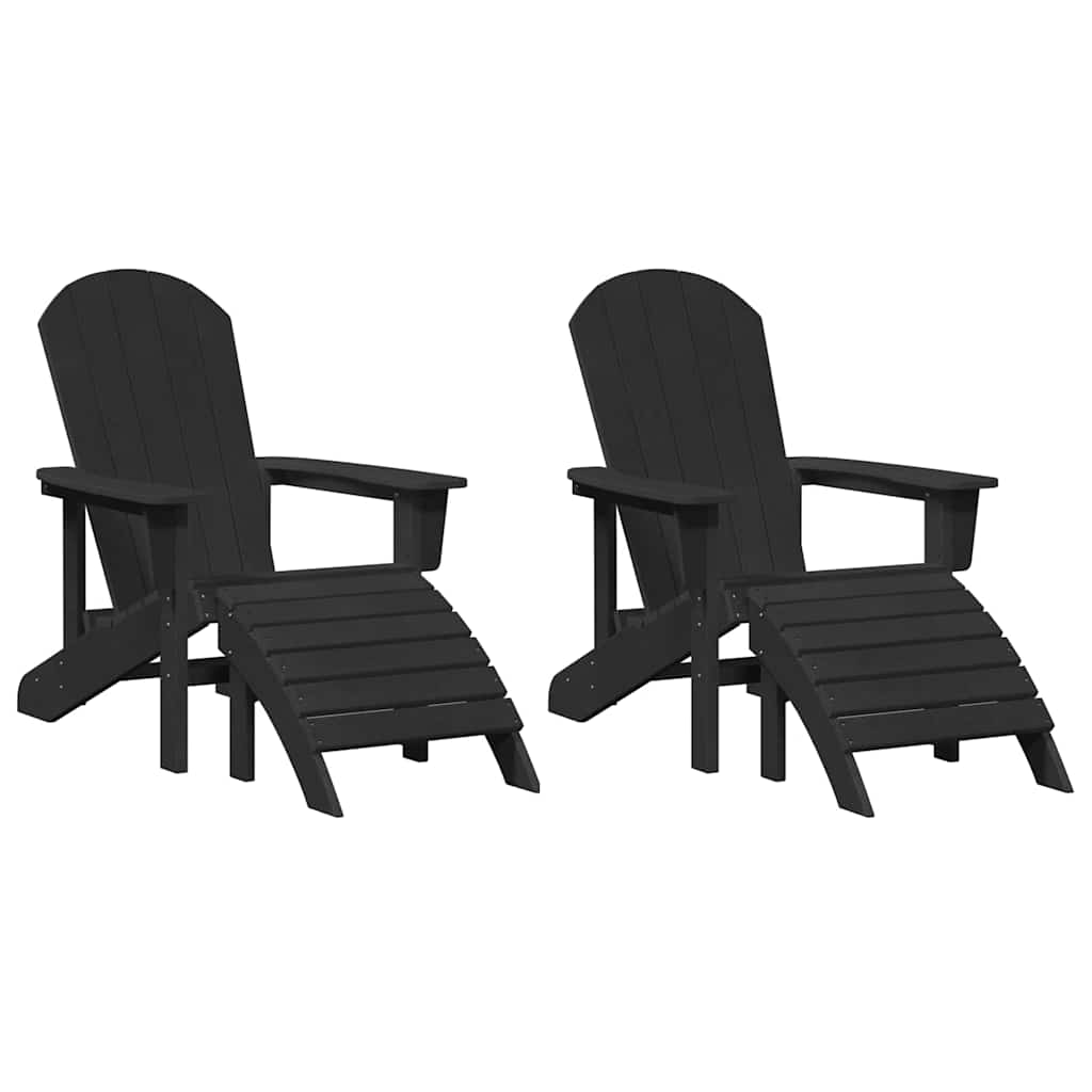 Scaune Adirondack  cu suporturi pentru picioare 2 buc Negru HDPE GartenMobel Dekor