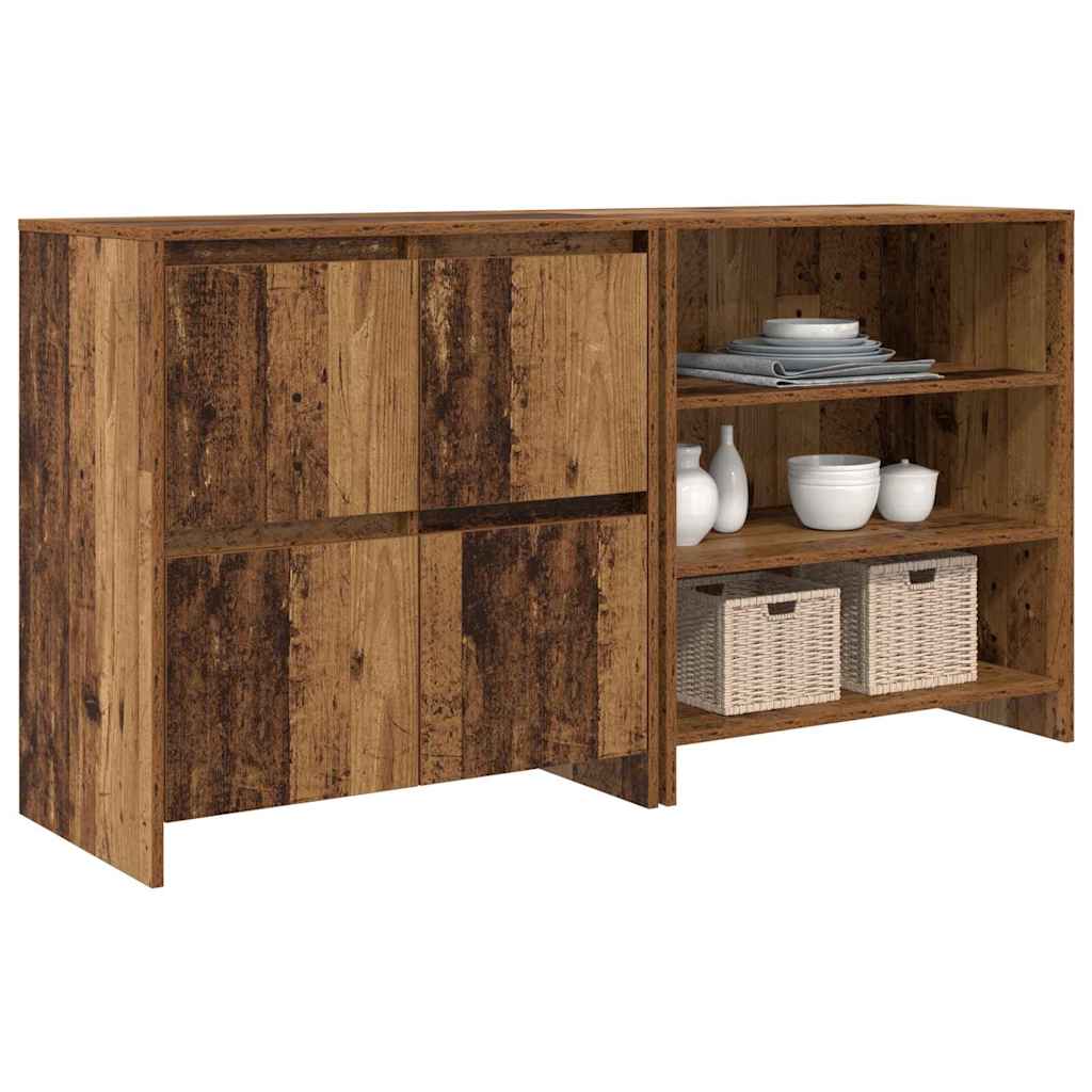 Bufet cu raft cu ușă 2 pcs Lemn vechi 70 x 41 x 75 cm Lemn compozit GartenMobel Dekor