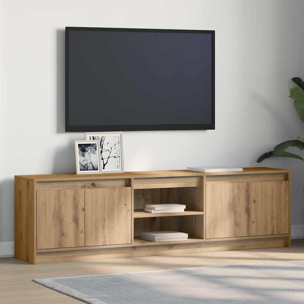 Cabinet TV cu lumini cu bandă LED cu depozitare cu ușă Maro 182 x 34 x 50 cm GartenMobel Dekor