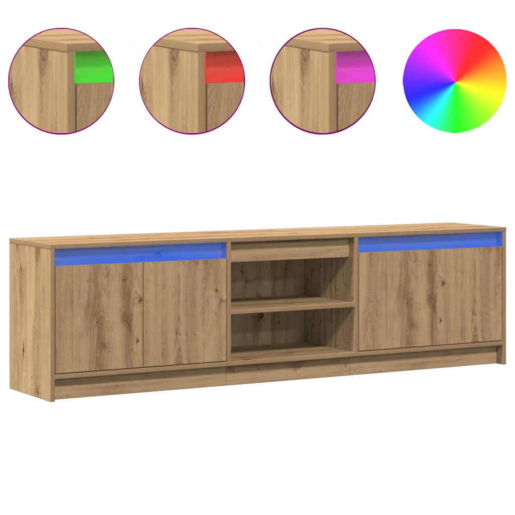 Cabinet TV cu lumini cu bandă LED cu depozitare cu ușă Maro 182 x 34 x 50 cm GartenMobel Dekor