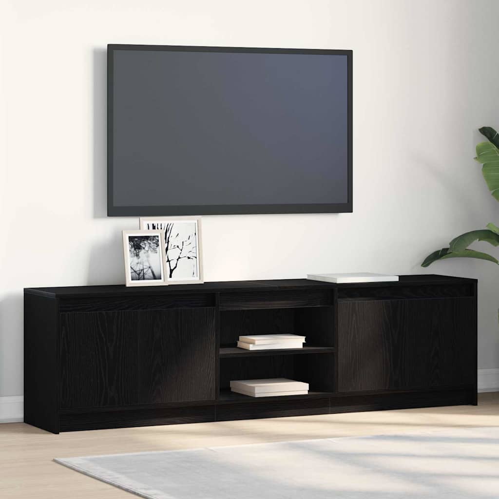 Cabinet TV cu lumini cu bandă LED cu depozitare cu ușă Negru 182 x 34 x 50 cm GartenMobel Dekor