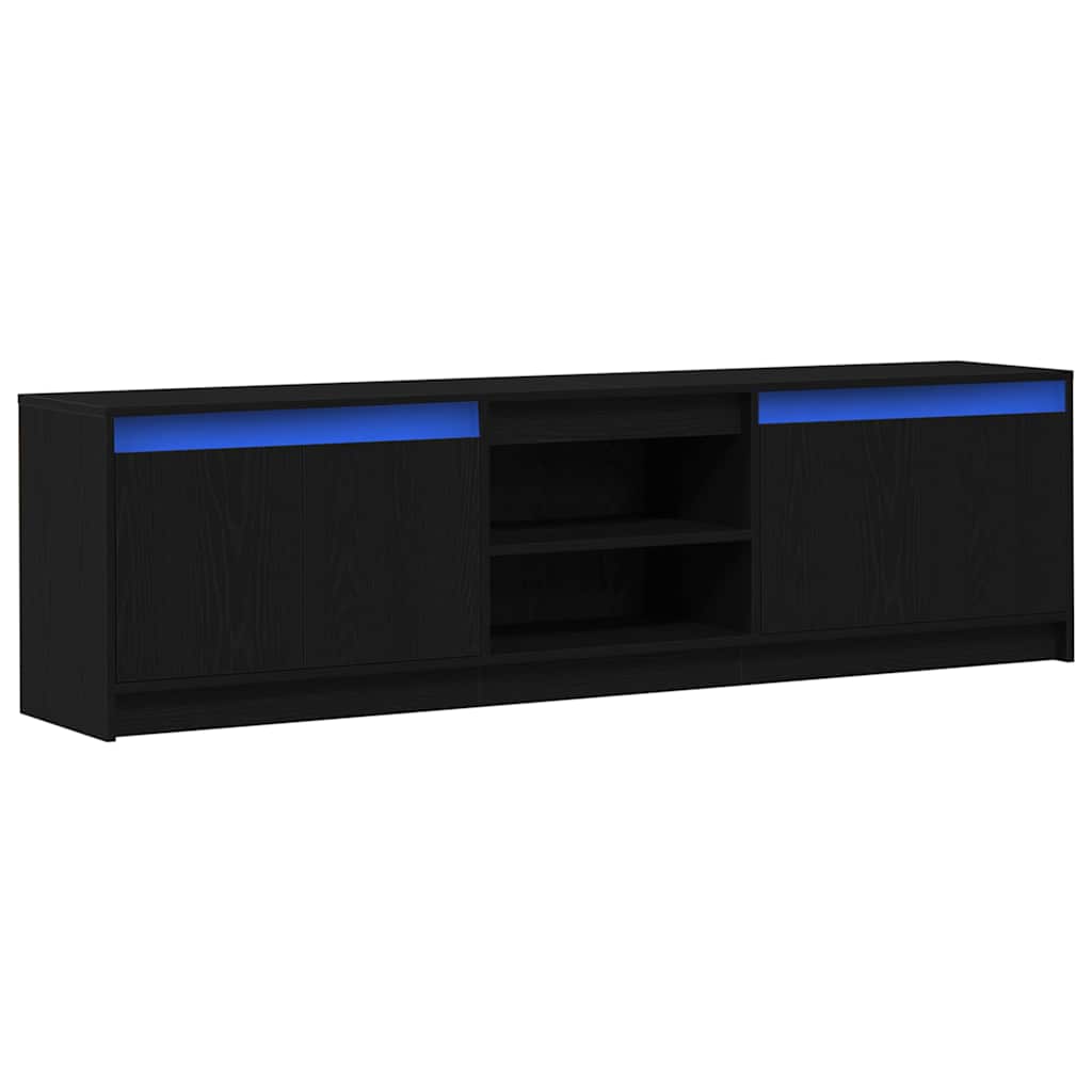 Cabinet TV cu lumini cu bandă LED cu depozitare cu ușă Negru 182 x 34 x 50 cm GartenMobel Dekor