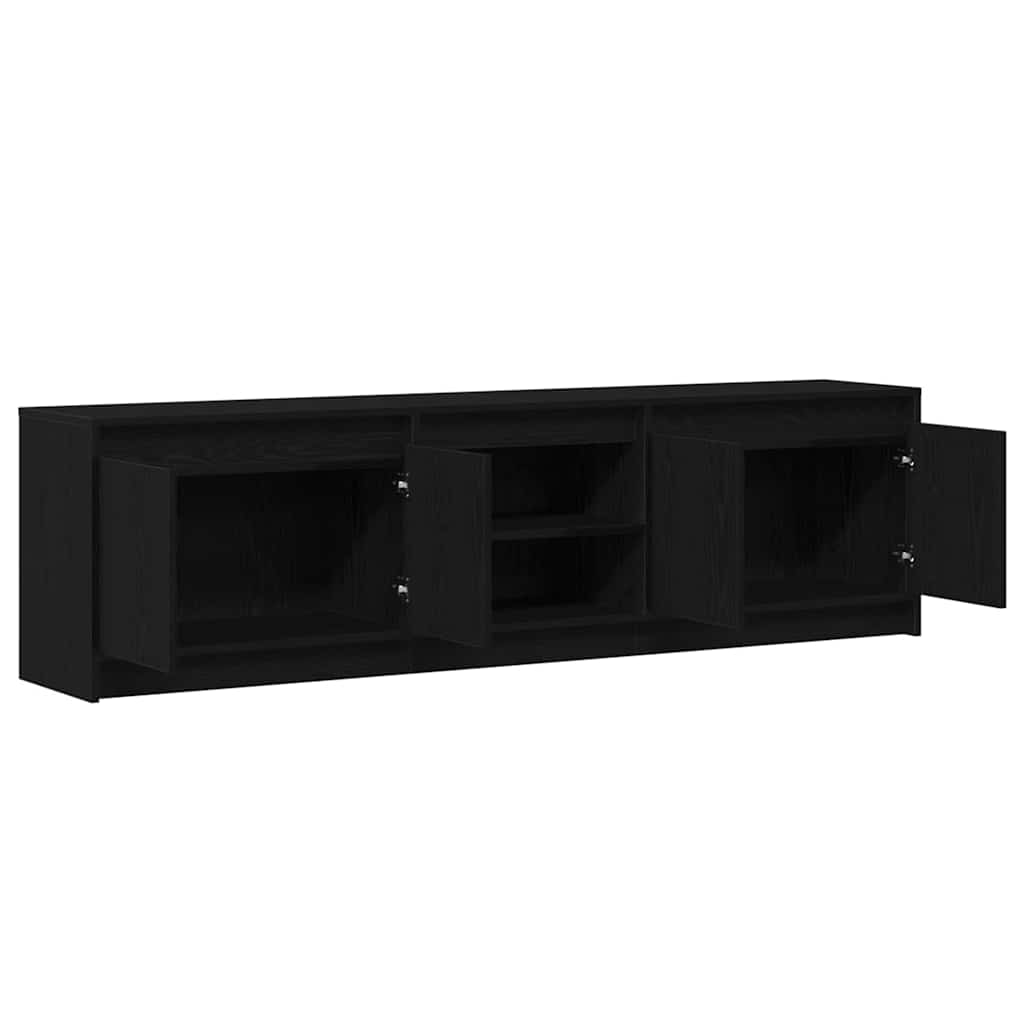 Cabinet TV cu lumini cu bandă LED cu depozitare cu ușă Negru 182 x 34 x 50 cm GartenMobel Dekor