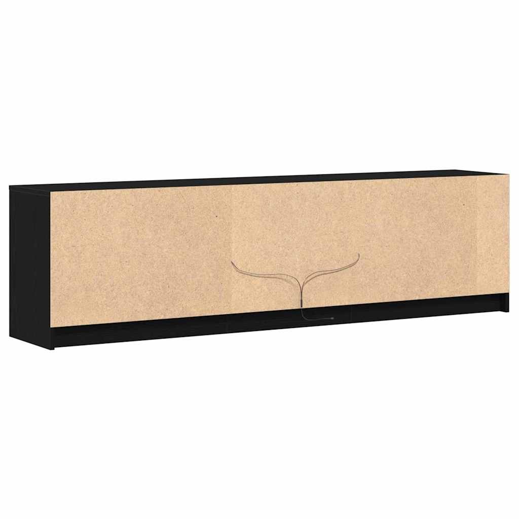 Cabinet TV cu lumini cu bandă LED cu depozitare cu ușă Negru 182 x 34 x 50 cm GartenMobel Dekor