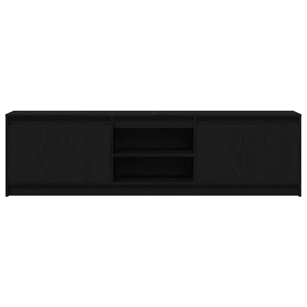 Cabinet TV cu lumini cu bandă LED cu depozitare cu ușă Negru 182 x 34 x 50 cm GartenMobel Dekor