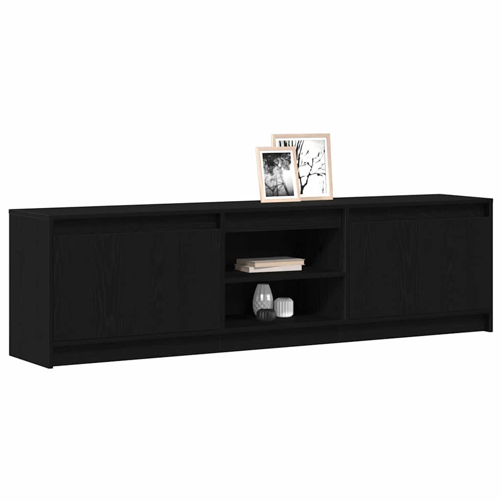 Cabinet TV cu lumini cu bandă LED cu depozitare cu ușă Negru 182 x 34 x 50 cm GartenMobel Dekor