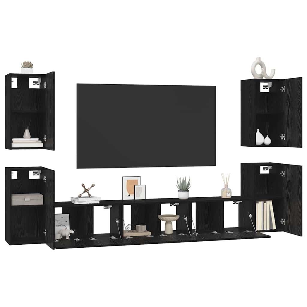 Set comodă TV cu raft Altele cu depozitare cu ușă 7 pcs Stejar negru Lemn compozit GartenMobel Dekor
