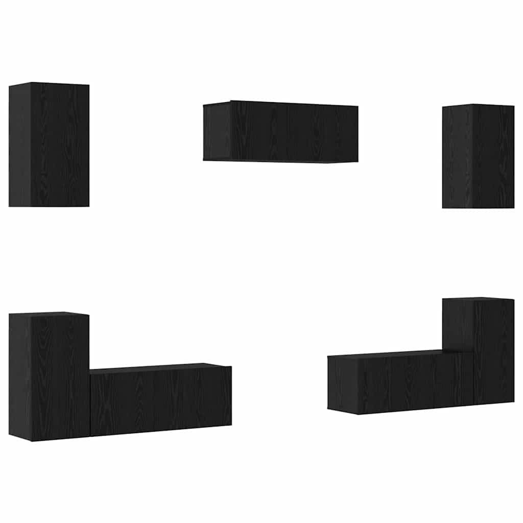 Set comodă TV cu raft Altele cu depozitare cu ușă 7 pcs Stejar negru Lemn compozit GartenMobel Dekor