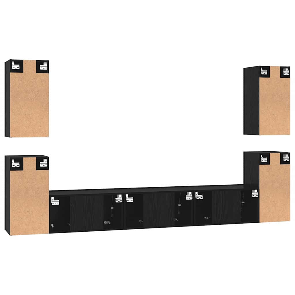 Set comodă TV cu raft Altele cu depozitare cu ușă 7 pcs Stejar negru Lemn compozit GartenMobel Dekor