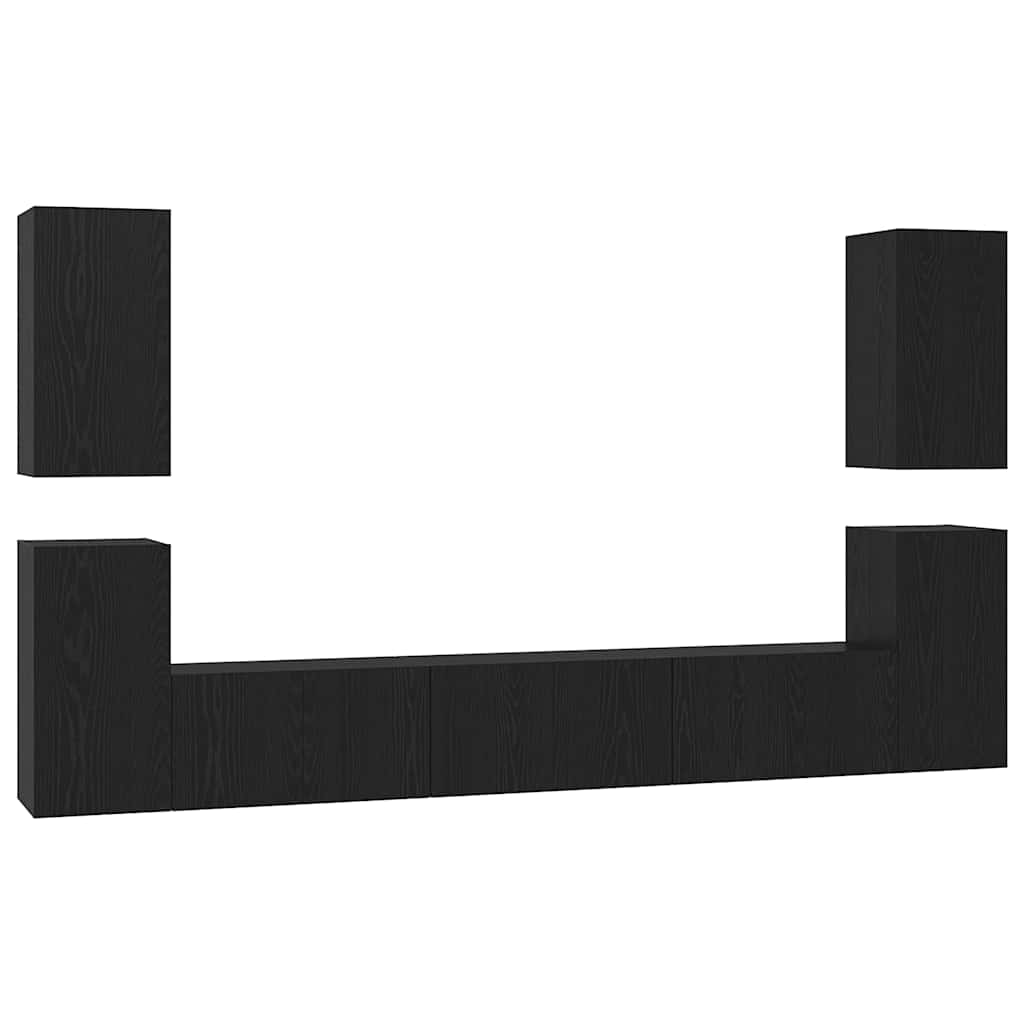 Set comodă TV cu raft Altele cu depozitare cu ușă 7 pcs Stejar negru Lemn compozit GartenMobel Dekor