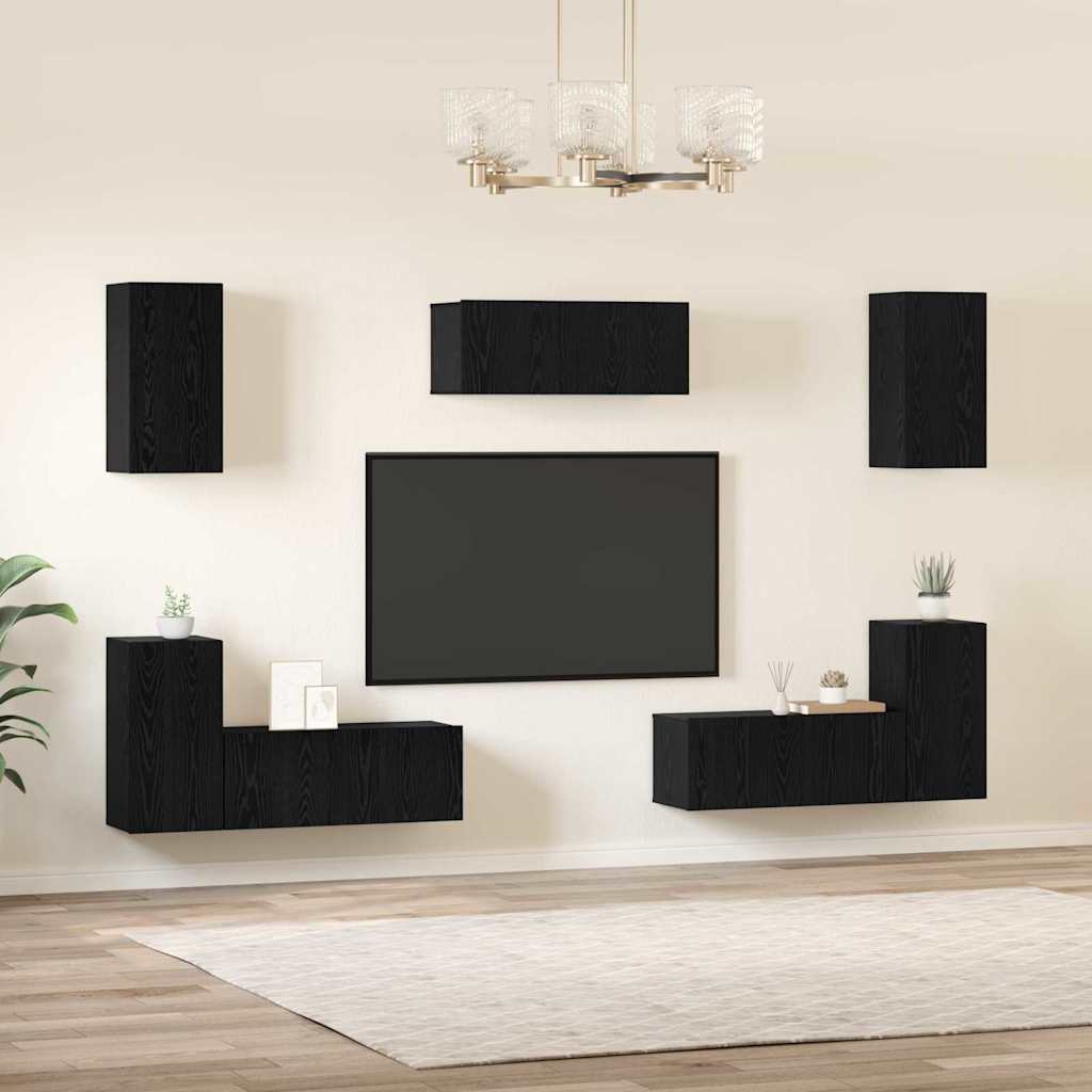 Set comodă TV cu raft Altele cu depozitare cu ușă 7 pcs Stejar negru Lemn compozit GartenMobel Dekor