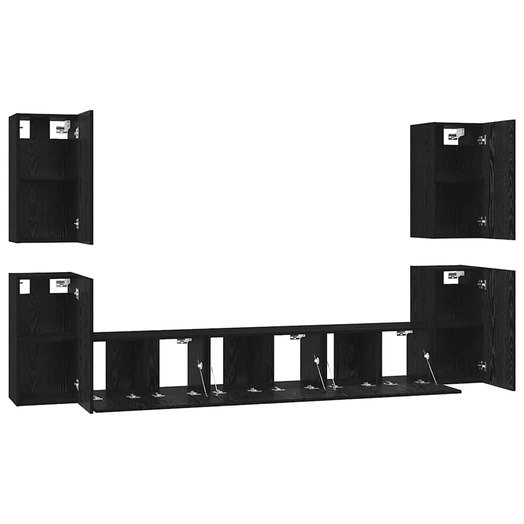 Set comodă TV cu raft Altele cu depozitare cu ușă 7 pcs Stejar negru Lemn compozit GartenMobel Dekor